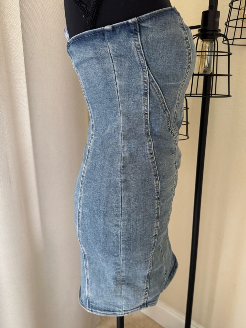 Garage Denim Strapless Mini Dress XS Tube Bodycon Y2K - Picture 4 of 8